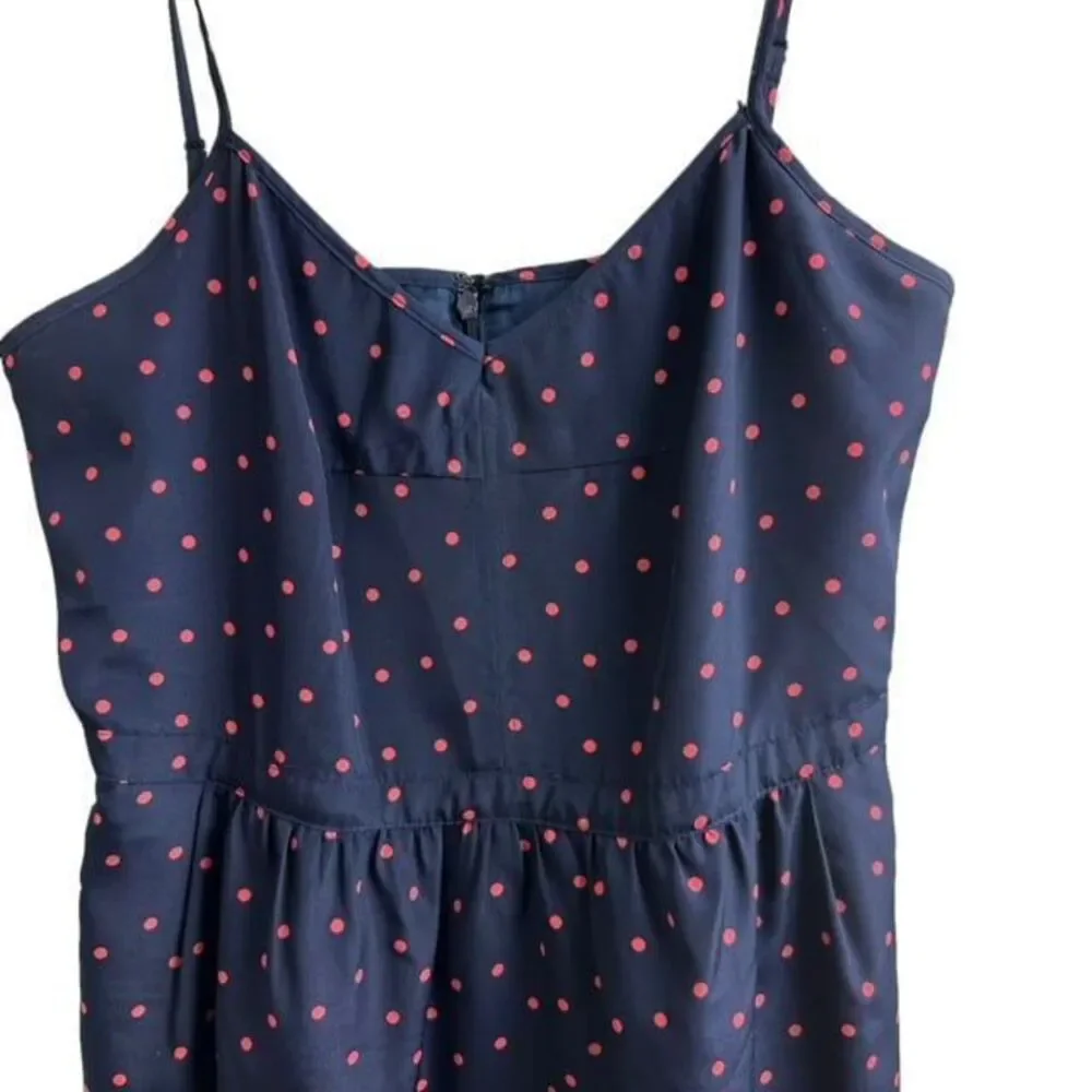 J.Crew Polka Dot Midi Dress Blue Pink‎ Size 8 Sweetheart Spaghetti